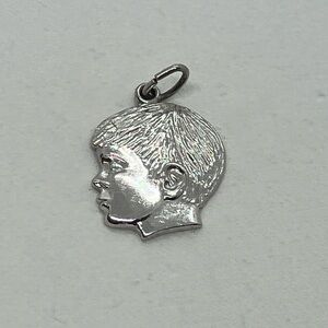 Vtg 925 Sterling Silver Necklace Boy Head Silhouette Charm  Pendant